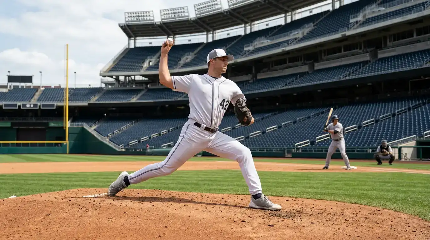 MLB starting pitcher delivers from the mound during the early innings of a regular-season game
